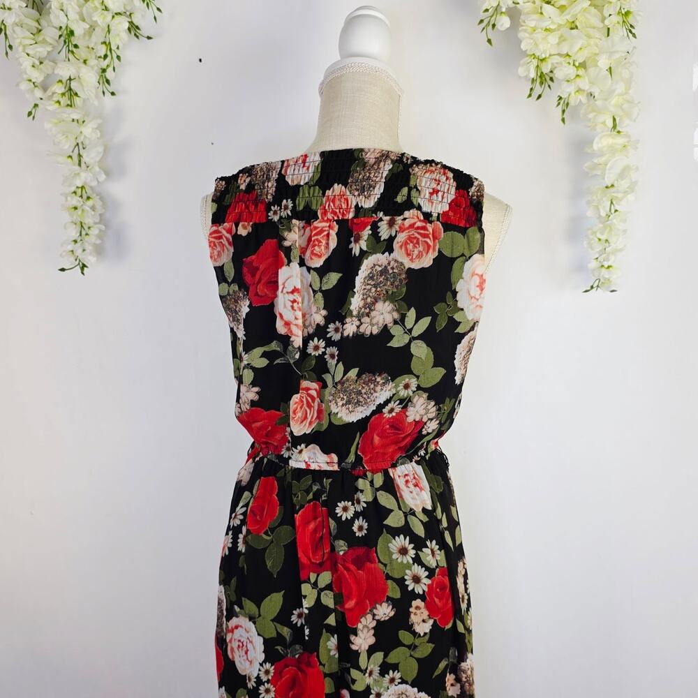 Disney Beauty Beast Maxi Dress S Black Floral Wrap Tie Cottage Romantic Feminine - Picture 7 of 16